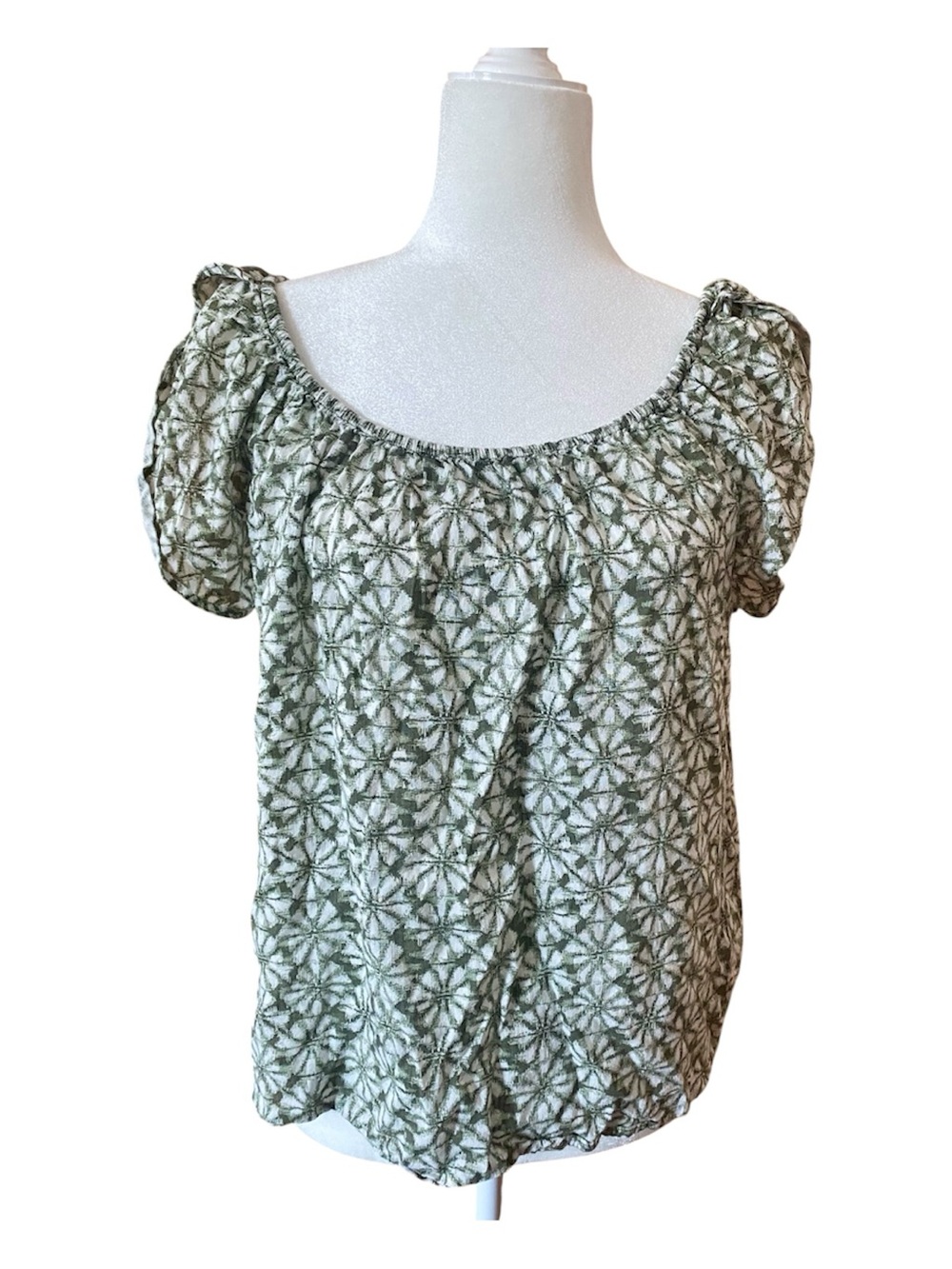 GAP Factory Olive Green Cotton Peasant Blouse XS Tulip Cap Sleeve Boho Top